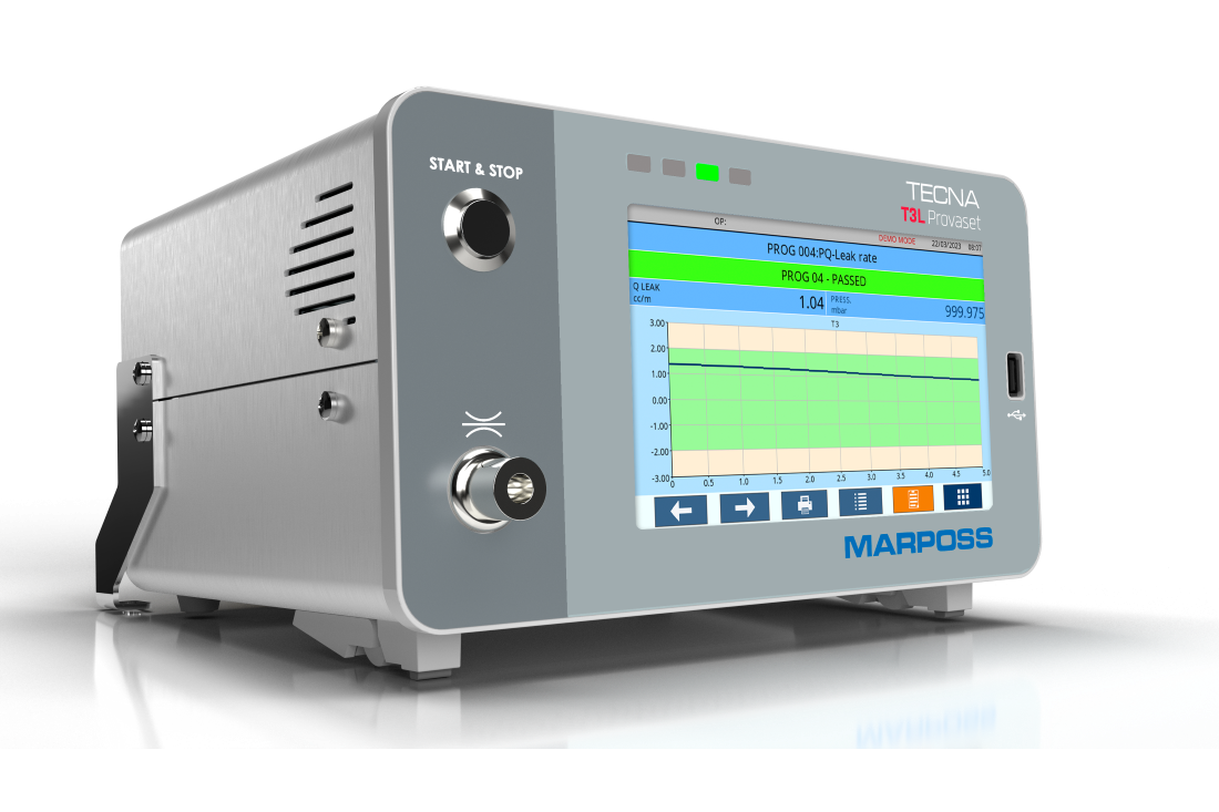 MARPOSS leak flow rate tester: direct measure with flow sensor
