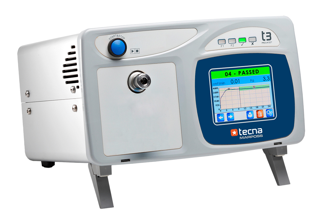 Leak tester with mass flow sensor