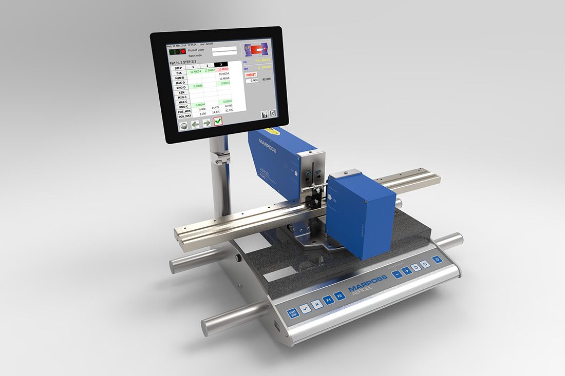 Micrometro laser da banco con PC integrato per il controllo di alberi o particolari rettificati