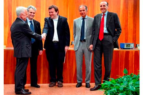 <em>from the left: Stefano Possati, Michael G.Plummer, Gabor Drebeczeni, Edoardo Possati, Alberto Vacchi</em>
